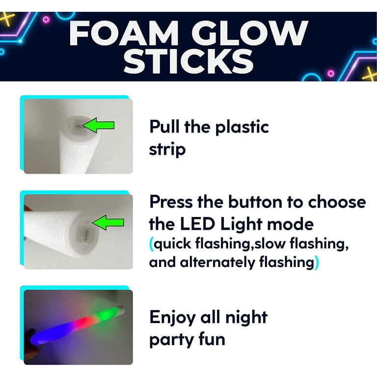 Toysery Glow Sticks Party Supplies - 136 Pieces Foam Light Sticks and Neon Glow Sticks LED Light Up Glow Stick Party Favors- Glow Stick Party Pack