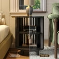 thumbnail image 5 of Round End Table, Wood Side Tables, Mid Century Modern Nightstand with 2 Tier Storage, Small Circle Bedside Table for Small Spaces, Living Room, Curved Profile Design, 19.7" Tall, Black (1-Pack), 5 of 18