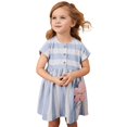 thumbnail image 3 of Dresses for Girls Kids Girls Summer Striped Print Short Sleeve Dress Toddler Baby Cute Casual Sundress Short Skirt Light Blue 3 Years-4 Years, 3 of 7