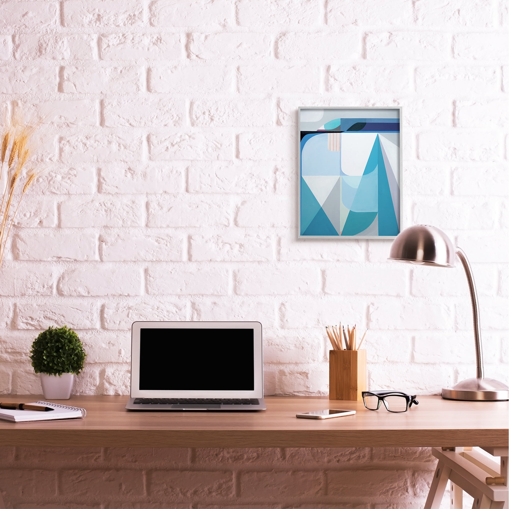 Stupell Industries Abstract Geometric Shapes Pop Blue White,16 x 20,Designed by Marion Griese