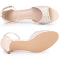 thumbnail image 7 of BLISSFUL STEP Women's Shoes Rhinestone Ankle Strap Kitten Heel Satin Sandals Champagne 9, 7 of 7