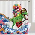 thumbnail image 4 of Funny Shower Curtain, Cool Unicorn Riding Dinosaur in Japanese Kanagawa Waves Shower Curtains for Boys Teens, Blue Fabric Hilarious Shower Curtain 12PCS Hooks,69X70IN, 4 of 4