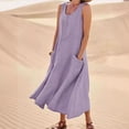 thumbnail image 2 of Vestido de verano de algodón y lino para mujer, sin mangas, con cuello redondo y bolsillos, 2 of 6