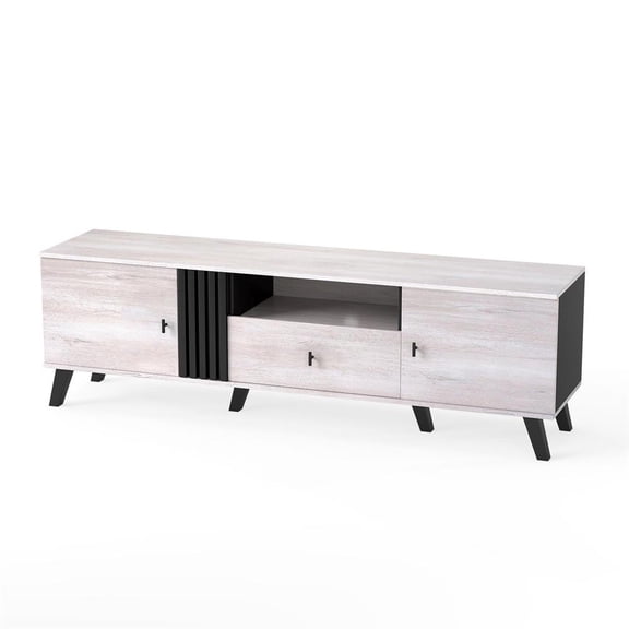 Topcobe Mid Century Modern TV Stand Entertainment Center for 80 Inch TVs, Modern Furniture for Living Room, Practical, Easy to Assemble-Oak