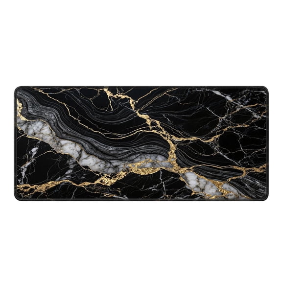 Large Extended Gaming Mouse Pad 35.4" x 15.7", Black Gold Marble Desk Mat with Non- Rubber Base, Waterproof and Easy-Clean Surface, XXL Keyboard Mousepad for Home Office and Gaming
