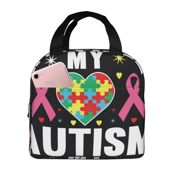 Balery I Love My Autism Bolsa de Almuerzo Aislada – Caja de Almuerzo con Papel de Aluminio Grueso, Mantiene la Comida Fresca por 4 Horas