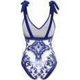 thumbnail image 5 of Women's One Piece Swimsuit with Wrap Sarong Skirt Retro Floral Print Bikini Set Sexy 2 Piece Bathing Suit Beach Cover, 5 of 7