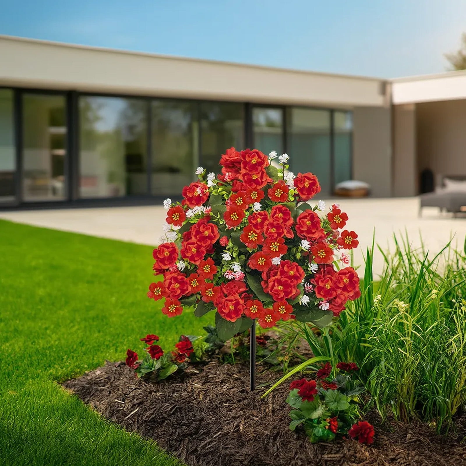 Roiihwy Artificial Summer Flowers Outdoor Decorations Fake Flowers plants, Silk Flowers for Wedding Decor, UV Resistant Wildflowers Bouquet for Home plantser Porch Patio Yard Decor(Red)