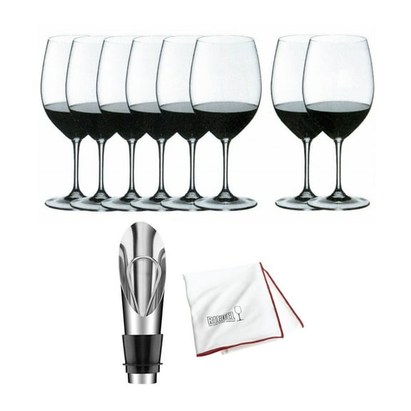 Riedel VINUM Bordeaux/Merlot/Cabernet Wine Glasses(8) with Wine Pourer and Cloth