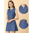 thumbnail image 2 of Unique Bargains Robe en Jean Sans Manches pour Femmes Boutonnée Ceinturée Bleue L, 2 of 5