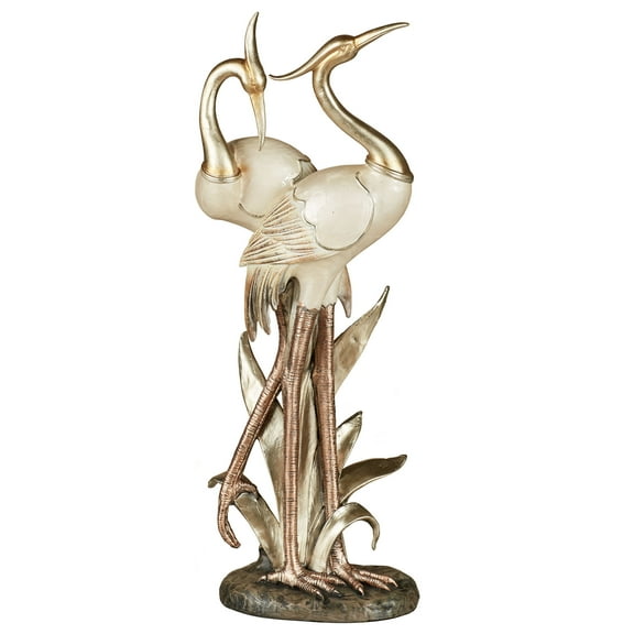 Pretty Pose Double Crane Metallic Table Sculpture Ivory and Gold