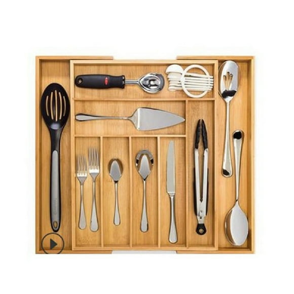 Quroko Bamboo Silverware Organizers, Expandable Kitchen Drawer Organizer, Grooved Drawer Dividers, Organizers for Makeup Jewelries Gadgets Bedroom Bathroom, Wood Organizers