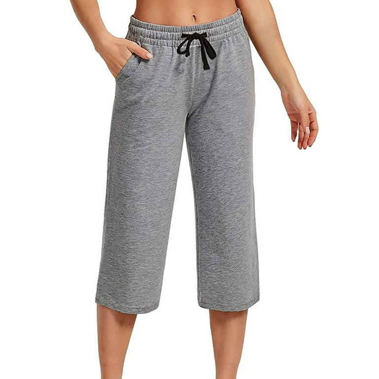 Ovticza Womens Petite Gaucho Gym Capri Pants Athletic Lightweight Loose  Crop Pants Drawstring Low Waist Pull on Capris Gray XL