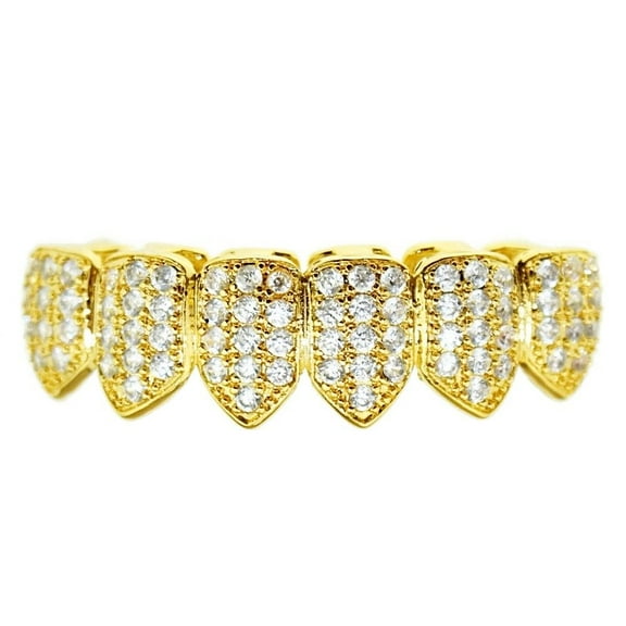 18k Gold Plated Bling Grillz Bottom CZ Cubic Zirconia Micro Pave Teeth Hip Hop Grills