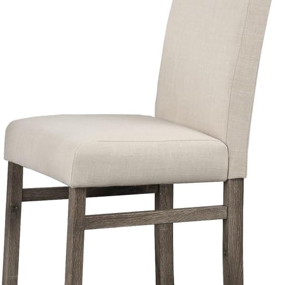 Beige Linen Dining Chairs Set of 2 - Transitional Oak Finish Side Chairs for Kitchen & Dining Room