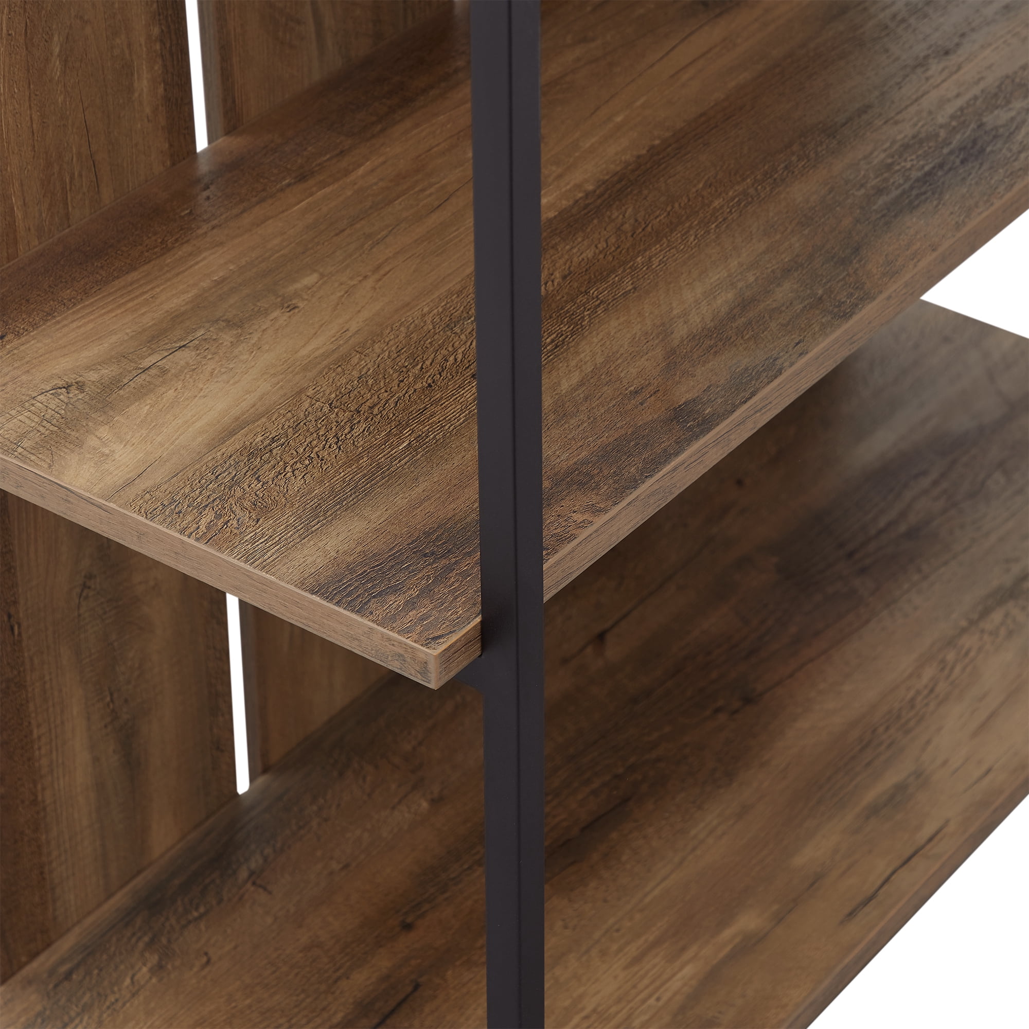 Woven Paths 64" Farmhouse 4 Shelf Bookcase, Reclaimed Barnwood/Black