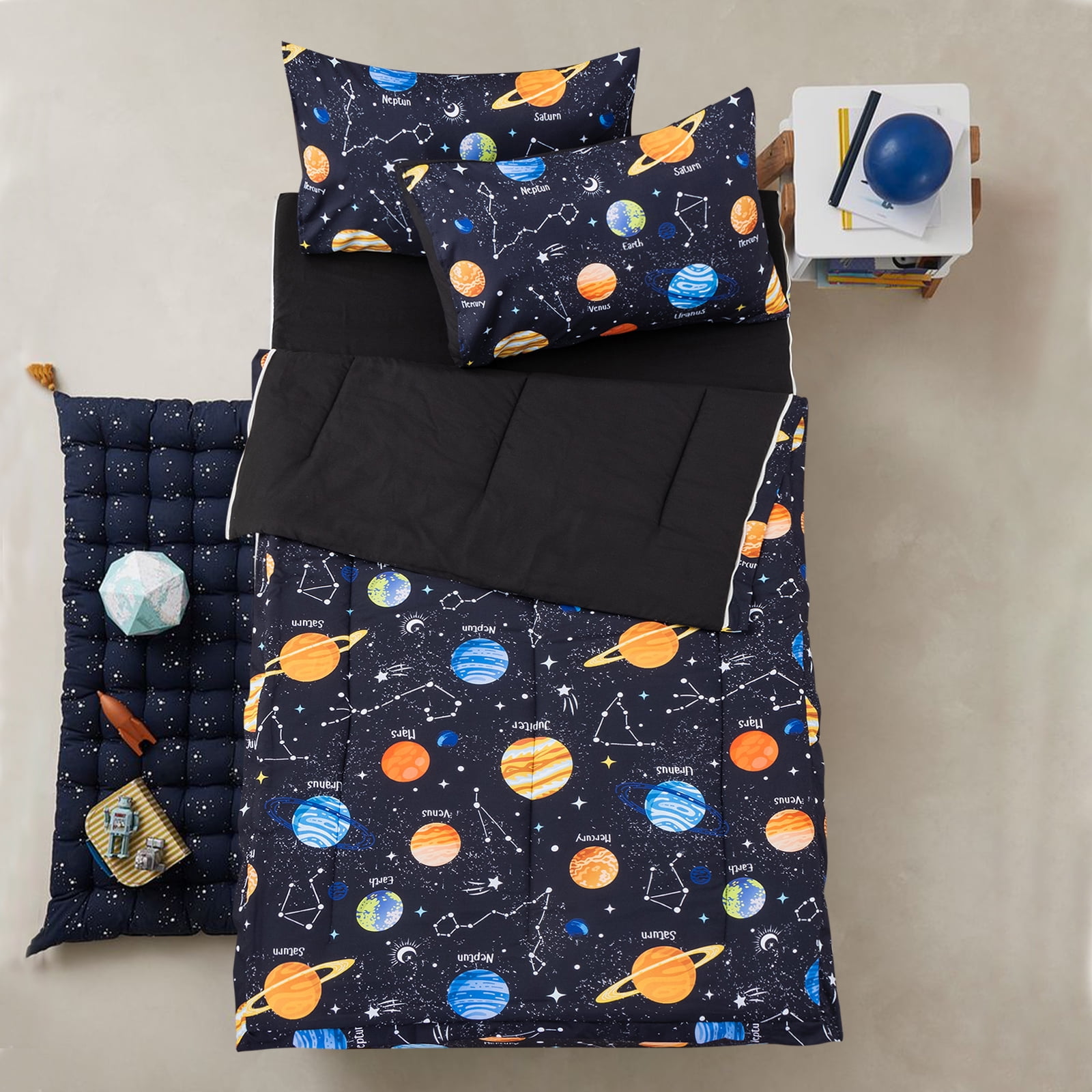 Btargot Galaxy Space Zipper Comforter Set Twin for Kids Boys Planet Constellation Bedding Set