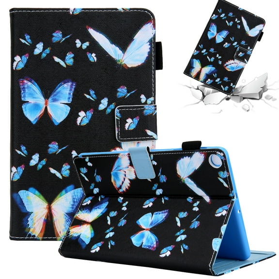 Allytech Wallet Case for Samsung Galaxy Tab A9 8.7" 2023 (SM-X110/X115/X116), Kickstand Magnetic Clasp Shockproof Protective Cover with Card Slots & Pen Holder Soft TPU Back Case, G-Blue Butterflies