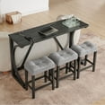 thumbnail image 3 of CQSXDA 4 Piece Bar Table And Chair Set, 59 Inch Dining Table With 3 Upholstered Stools  With Power Outlet  For Home Entertaining, Black, 3 of 10