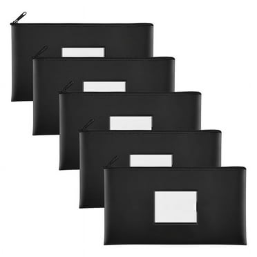5-Pack Bank Deposit Money Bags with Zipper, PU Bags Cash Wallet Pouches with Label, for Coins, Cosmetics,Invoice,Bills,B