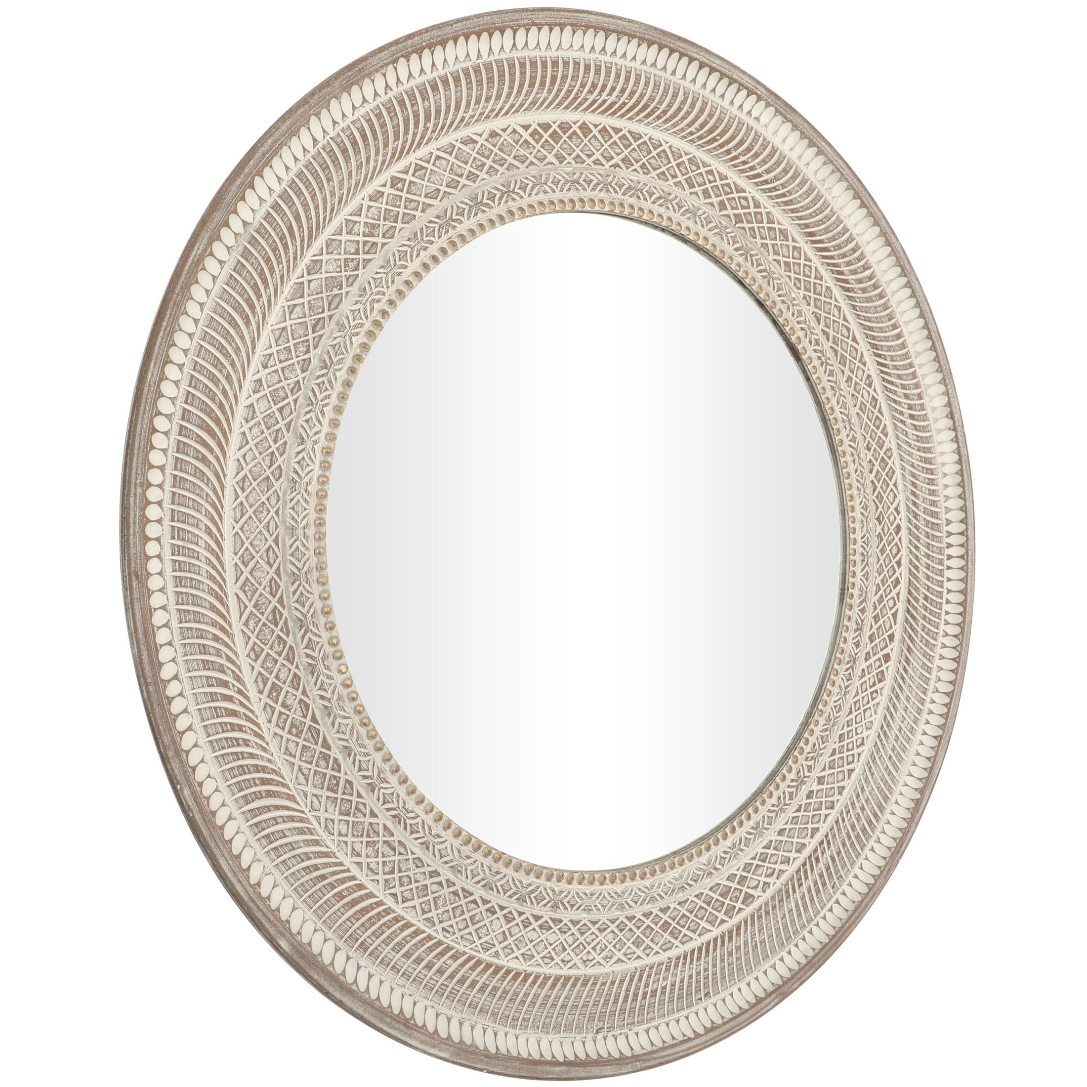 DecMode 48" x 48" Brown Handmade Intricately Carved Geometric Wall Mirror with Bohemian Patterns