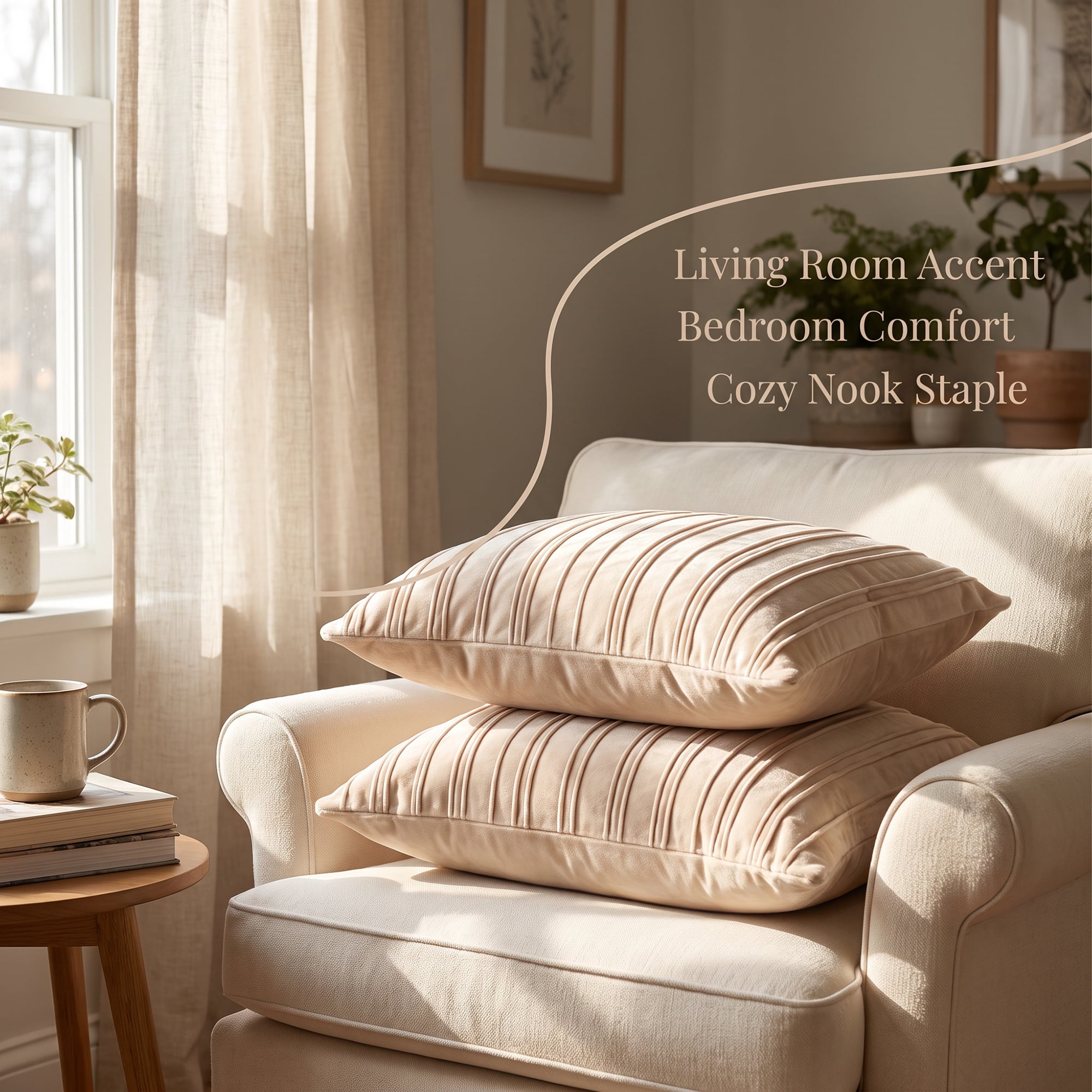 Unique Bargains 2Pcs Pleated Textured Throw Pillow Covers Couch Cushion Cases Beige 18" x 18"