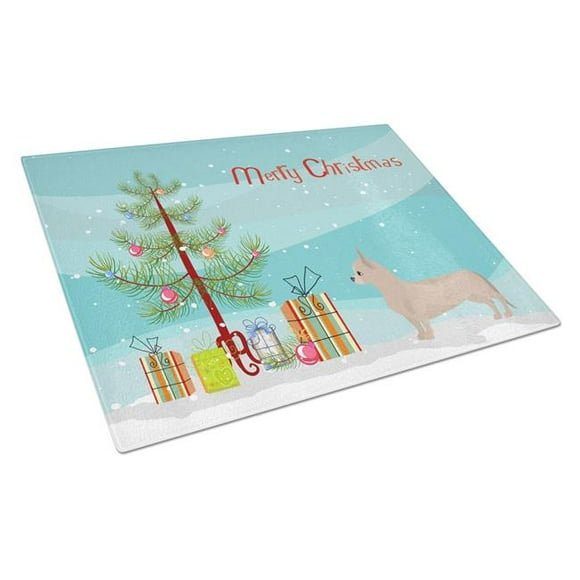 Carolines Treasures CK3815LCB Tan Chiweenie Christmas Tree Glass Cutting Board - Large