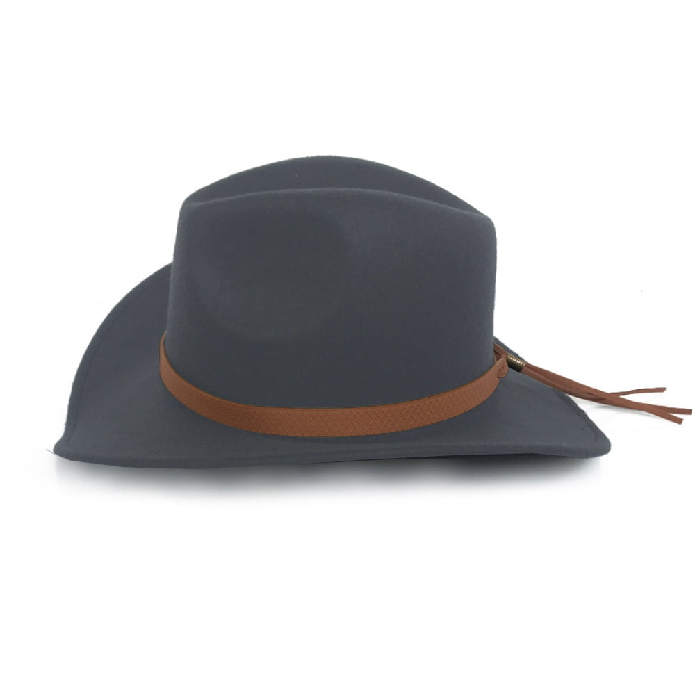 LZLER Western Cowboy Hat for Men Women Felt Wide Brim Cowgirl Hat with Strap