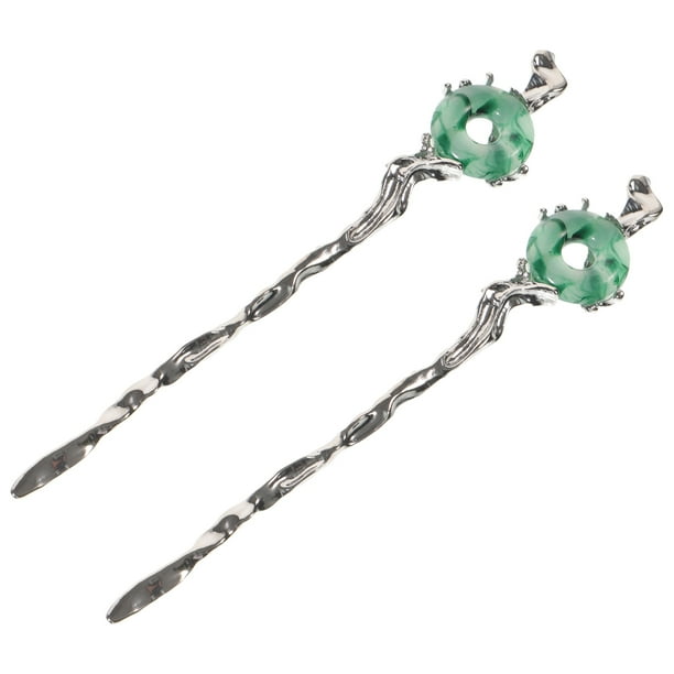 2 piezas de palitos de pelo de jade con forma de serpiente, palillos para el pelo, tocado clásico