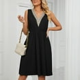 thumbnail image 5 of Aoujea Summer Dress Women's Sleeveless V-Neck Solid Color Pocket Makings Dress Summer Sundress Holiday, Gift on Clearance, 5 of 8