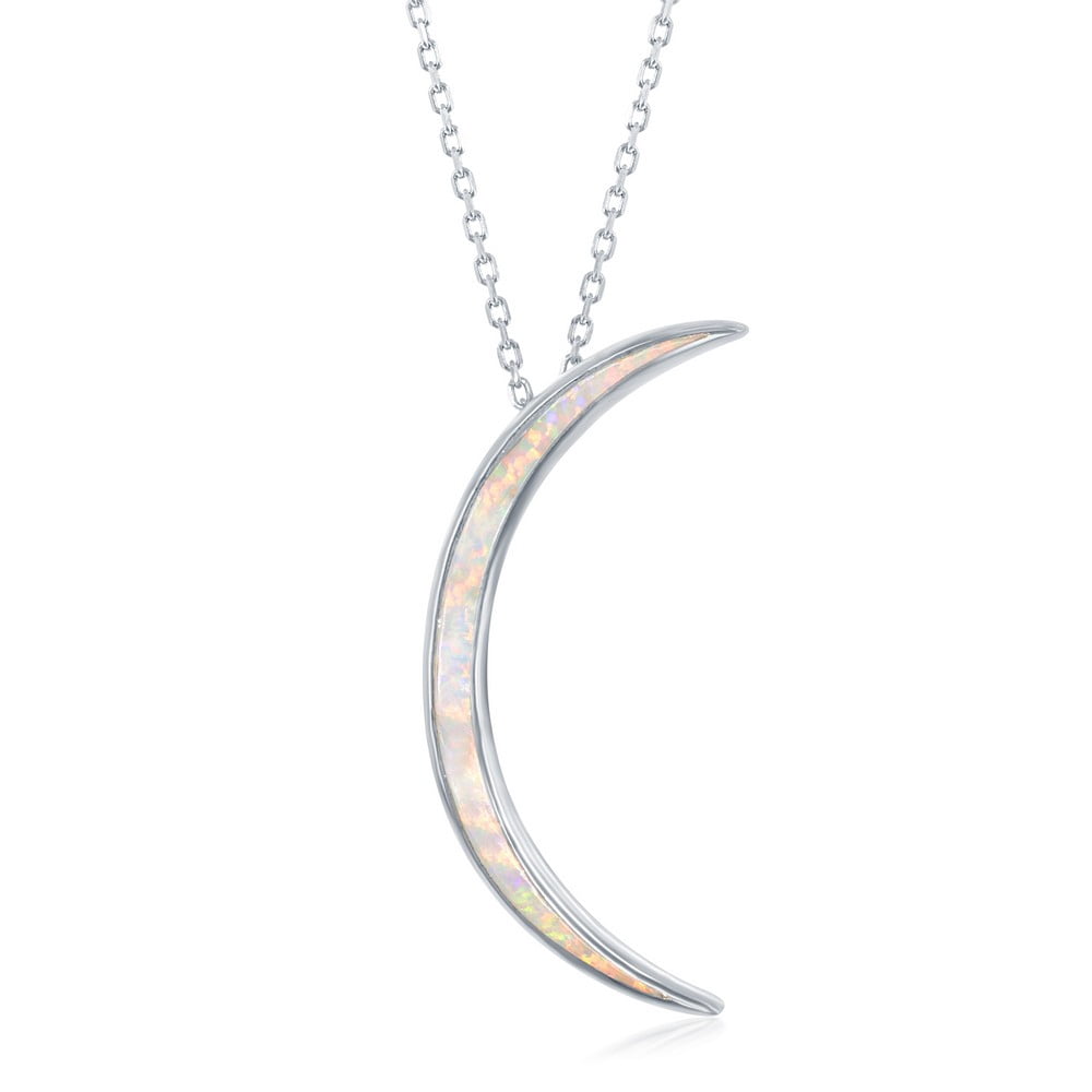 iJewelry2 Sterling Silver Thin White Inlay Opal Designer Crescent Moon ...