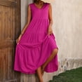 thumbnail image 3 of Vestido elegante de lino con cuello en V para mujer - Dobladillo escalonado, corte holgado, para vacaciones/casual, mezcla transpirable - Diseño de color liso, 3 of 7