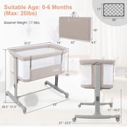 INFANS 3 in 1 Baby Bassinet, Bedside Sleeper for Newborn, Folding Crib with Mattress, Travel Bag, Wheels, 4-Sided Mesh, Easy to Assemble Cradle Co Sleeper Stationary, Rock (Beige)