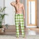 thumbnail image 2 of Balery White Green Plaid Pantalones de pijama para hombre, pijama ultraligero, pantalón de descanso-Large, 2 of 6