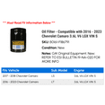 thumbnail image 2 of Oil Filter - Compatible with 2016 - 2023 Chevy Camaro 3.6L V6 LGX VIN S 2017 2018 2019 2020 2021 2022, 2 of 2