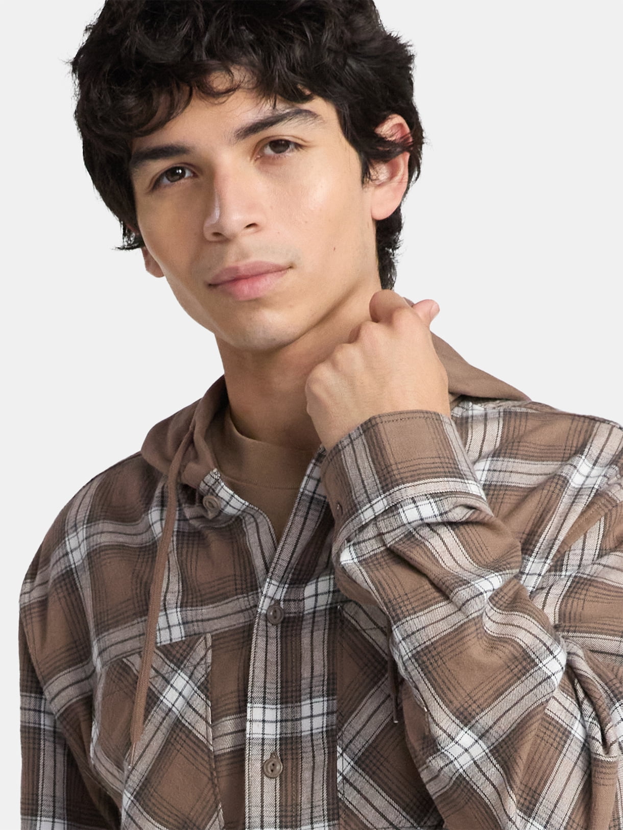 No Boundaries Men's & Big Men's Hooded Flannel Shirt with Long Sleeves, Sizes XS-5XL