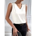 thumbnail image 4 of Women Silk Satin Tank Tops V Neck Casual Sleeveless Camisole Blouses Summer Basic Tank Shirt White L, 4 of 9