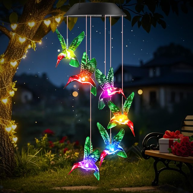 Campanillas solares Winzwon con forma de colibrí para decoración de jardín