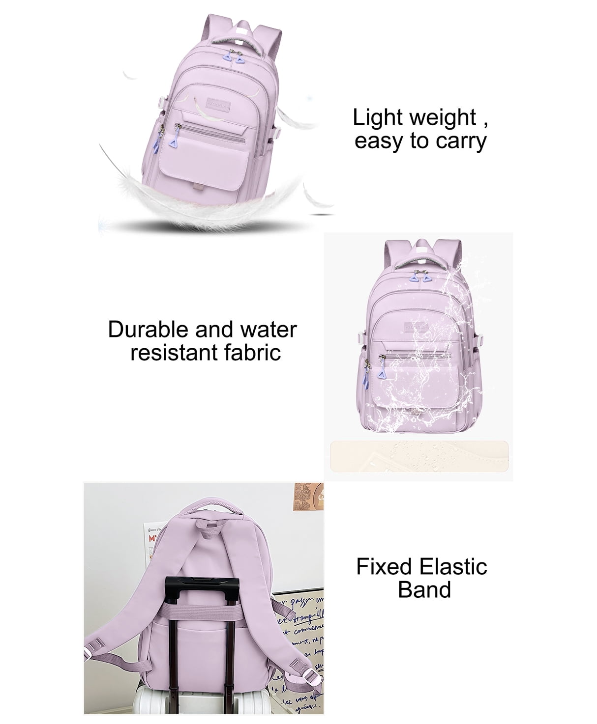 DAKIMOE School Backpack for College High Middle School Fashion Student bag, Cute Aesthetic Teen Bookbag for Teens Women, Purple