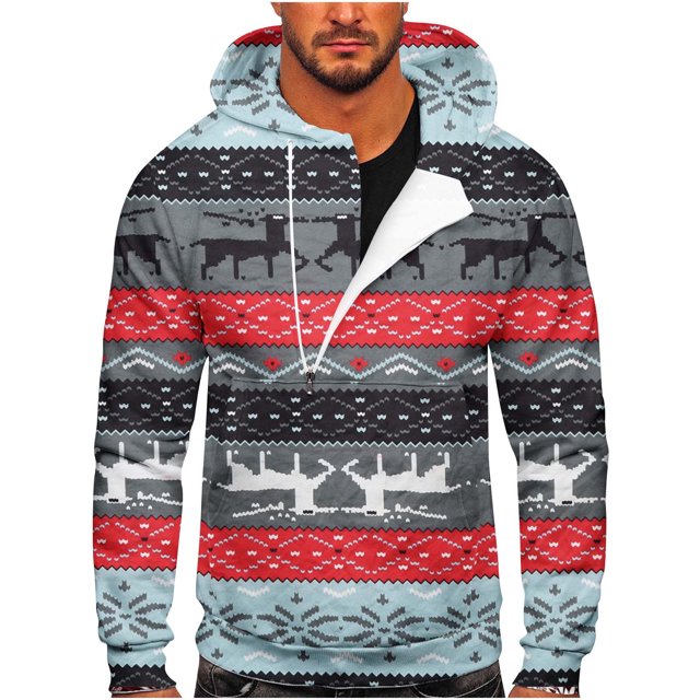 Sudadera Para Hombre Sudaderas Con Capucha de Moda Sudadera Con Cremallera Casual Estampado de Navidad Deportes Fitness Pullover Media Cremallera Odeerbi ODB179861