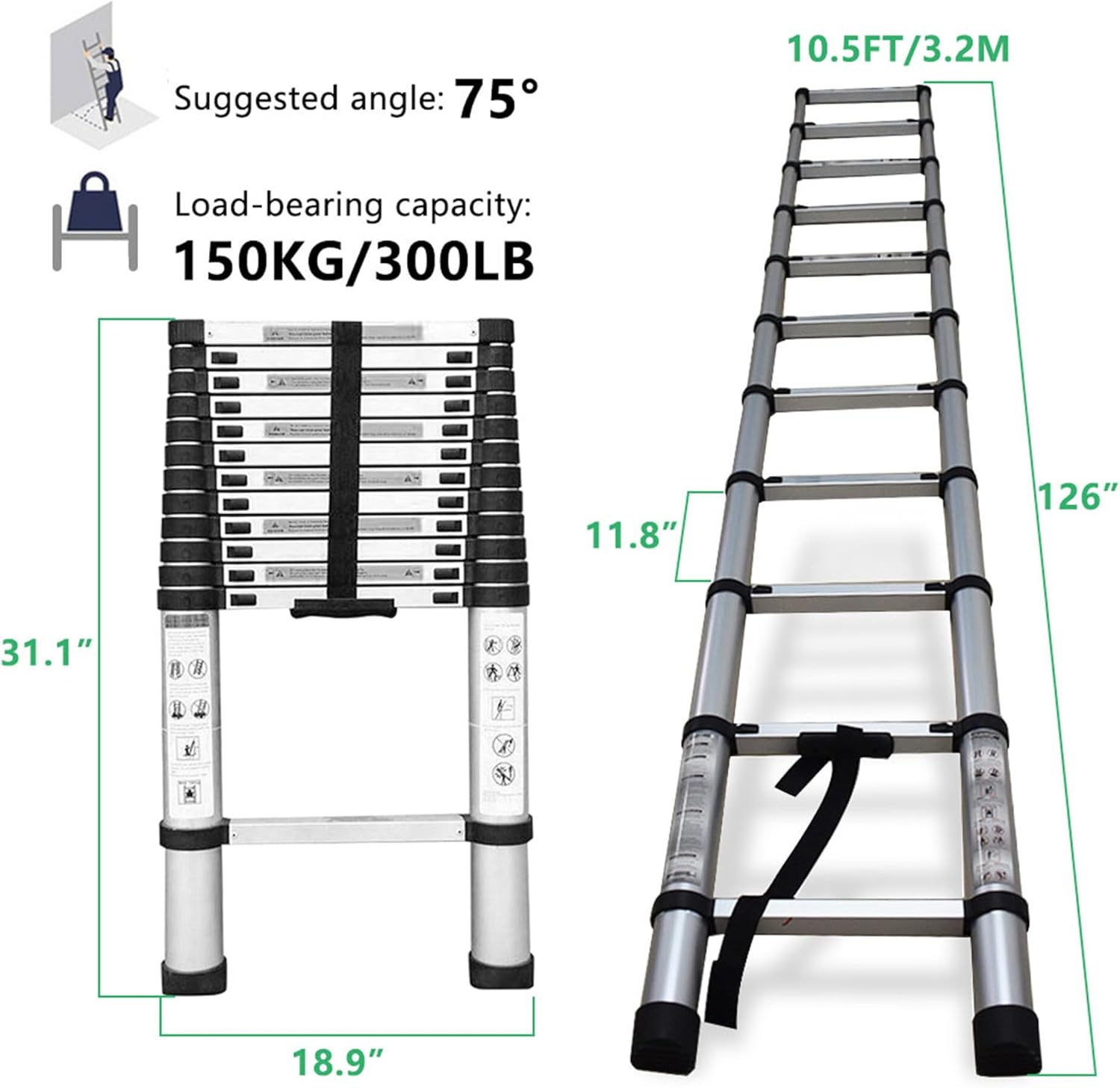 HOSTIC 10.5-14.5 Ft Aluminum Telescopic Extension Ladder photo 3