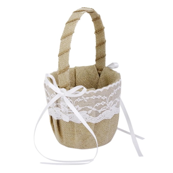 De La De Del Cordón De La Arpillera De De La Rústica Yotijar Cesta de niña de flores de boda de arpillera