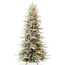 Best Choice Products 4.5ft Pre-Lit Flocked Artificial Aspen Noble Fir Christmas Tree w/750 Branch Tips, 150 LED Lights