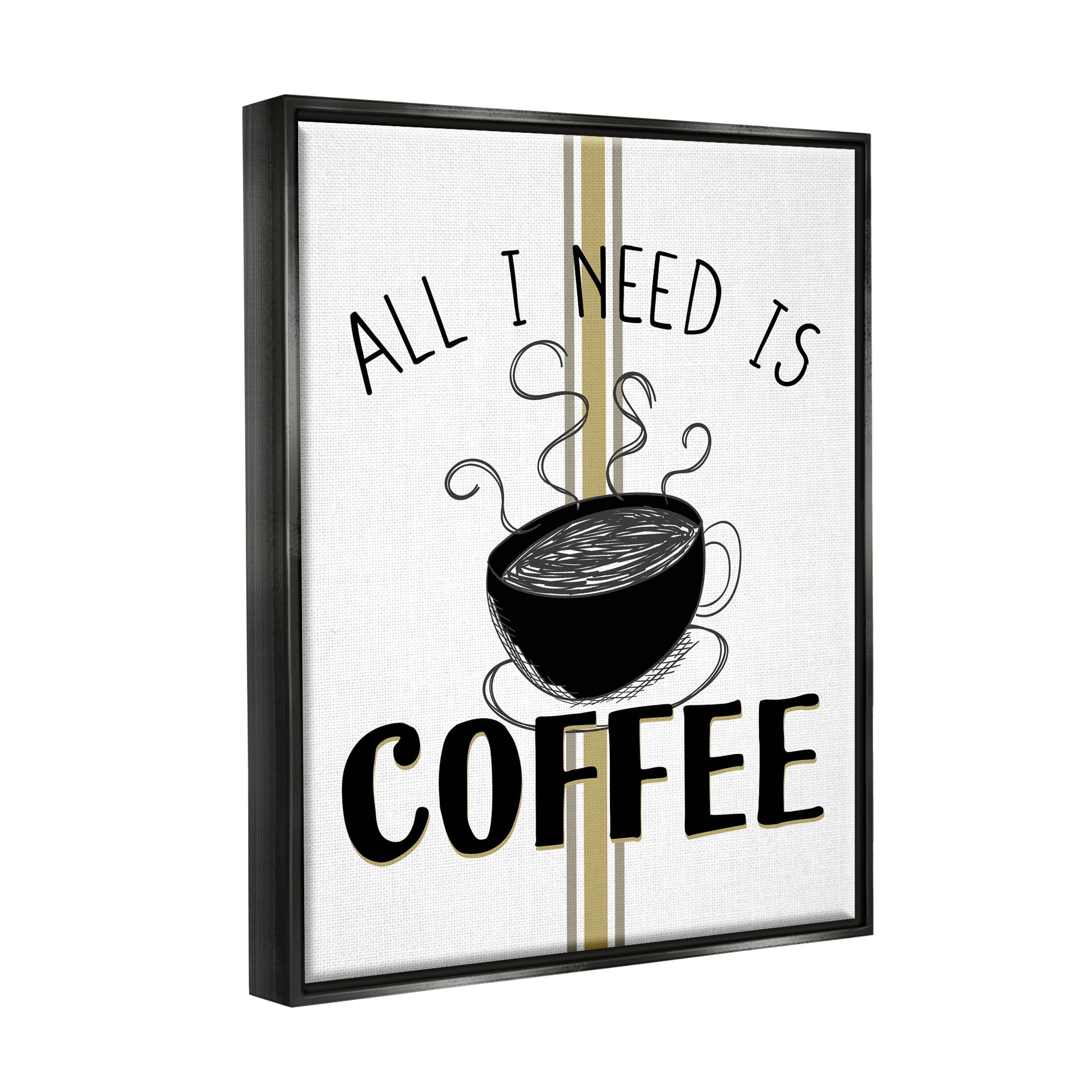Stupell Industries Coffee Phrase with Bistro Stripe Food & Beverage Painting Black Floater Framed Canvas Art Print Wall Art, 17 x 21