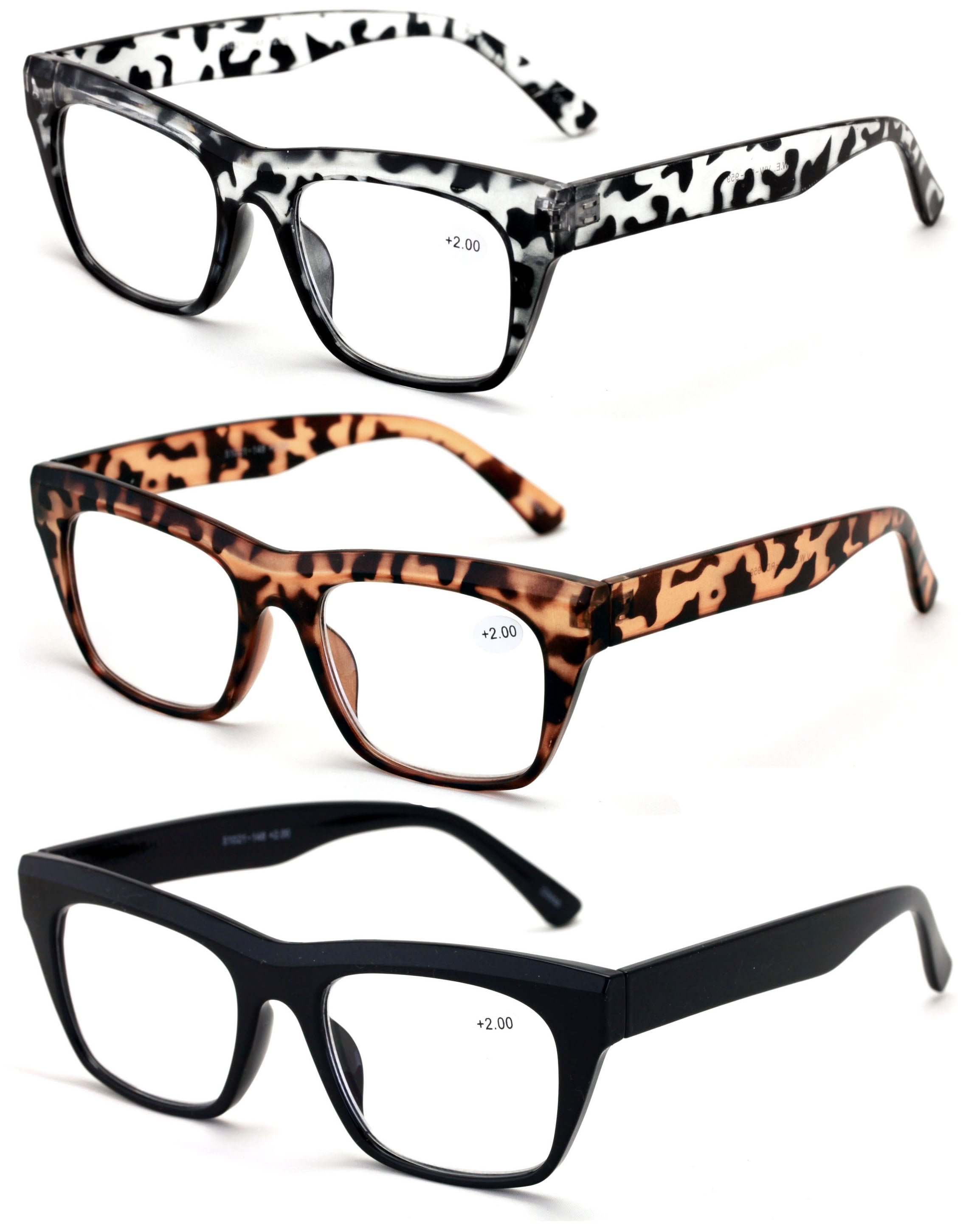 3 Pairs Women Clear Lens Reading Glasses - Bold Vintage Thick Leopard ...