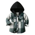 thumbnail image 2 of QWIED Boys Plaid Shacket Jacket Toddler Kids Flannel Shirts Long Sleeve Button Down Hooded Jackets Warm Coat Size 3-4, 2 of 6