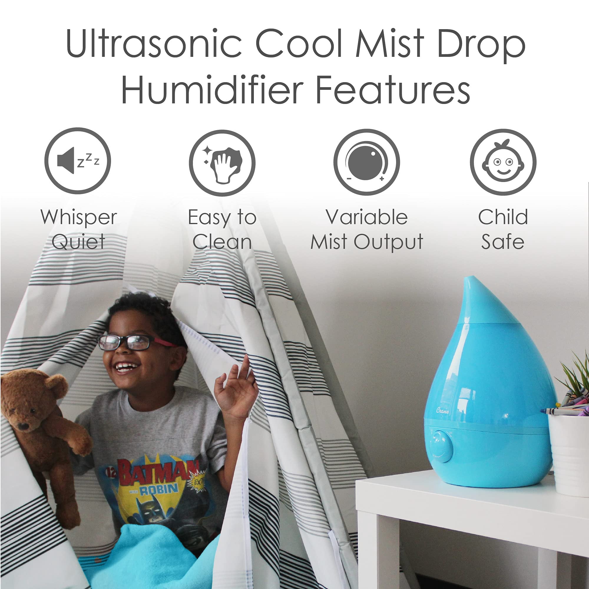 Crane - Drop Ultrasonic Cool Mist Humidifier Aqua - EE-5301B, Aqua