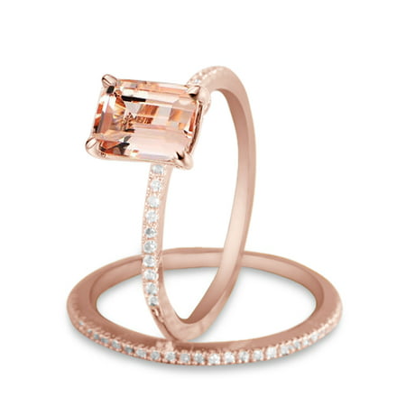 1.50 carat Morganite and Diamond Halo Bridal Wedding Ring Set in Rose Gold: Bestselling Design Under Dollar
