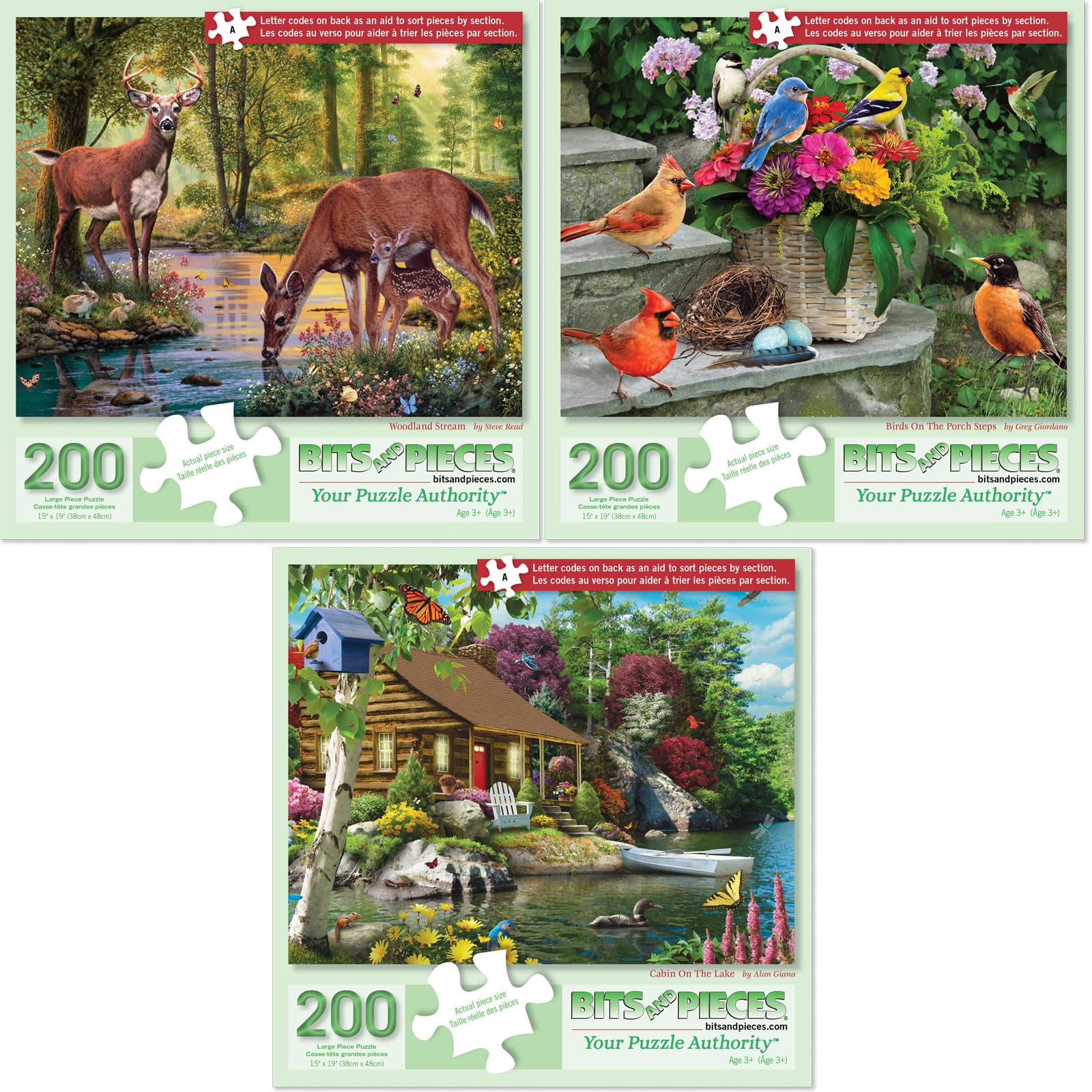 Bits and Pieces Set of 3 200 Piece Jigsaw Puzzles for Seniors Nature Bundle 15” x 19”