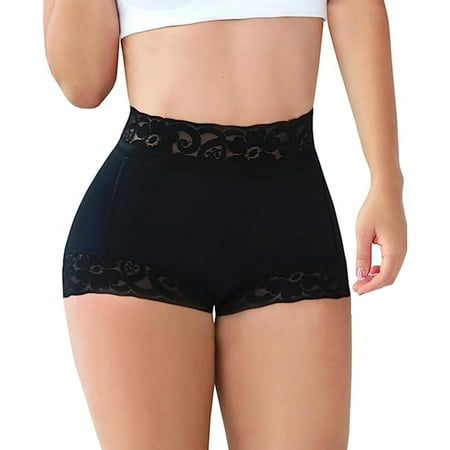 High Waist Seamless Butt Lifting Shorts - Women Lace Classic Daily Wear Body Shaper Butt Lifter Panty Smoothing Brief Black Large